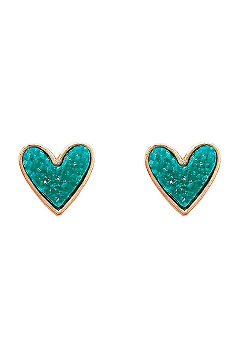 Valentine's Day Heart Drusy Stone Post Earrings