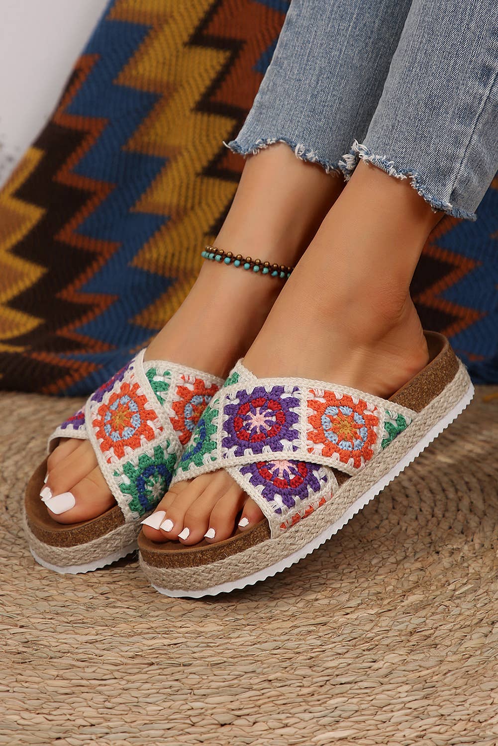 Woven Crisscross Strap Platform Slippers