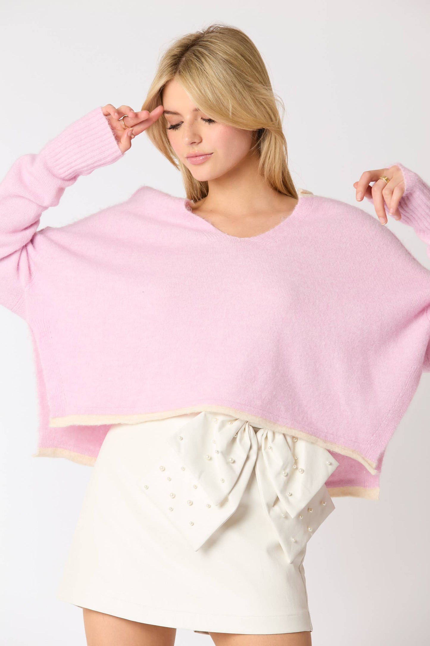 Split Neck Crop Sweater