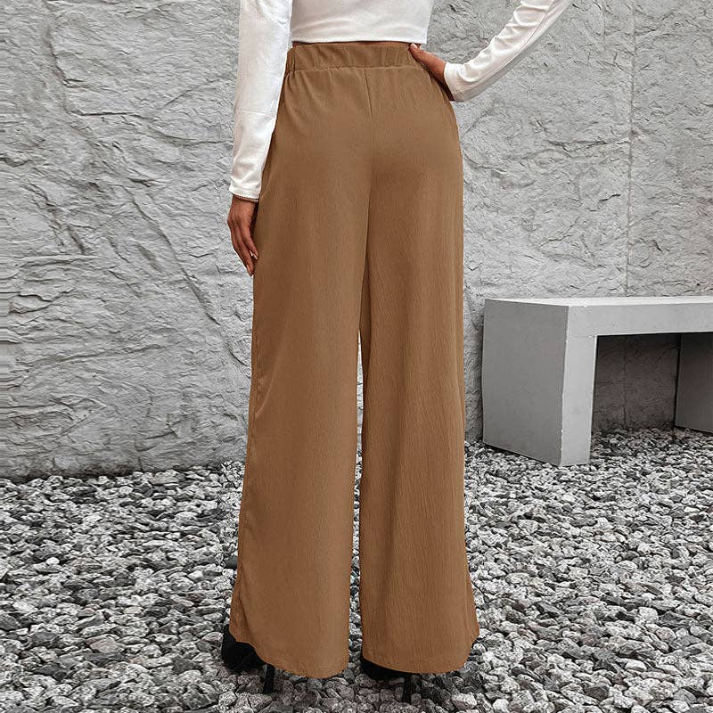 Solid Color Lace-up High-waisted Straight Wide-leg Trousers for Women