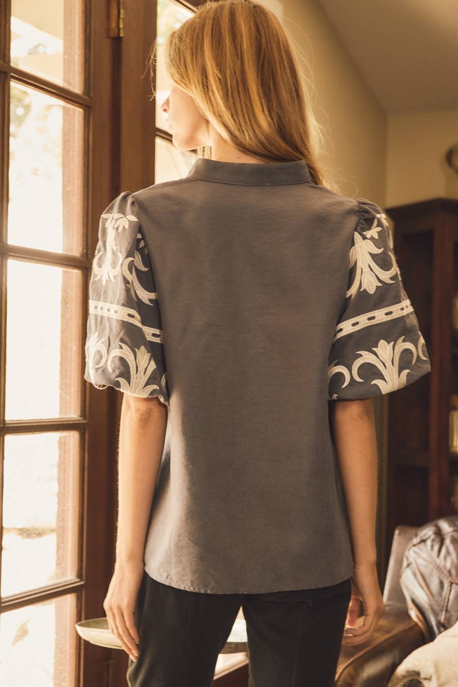 Embroidered Baby Doll Blouse