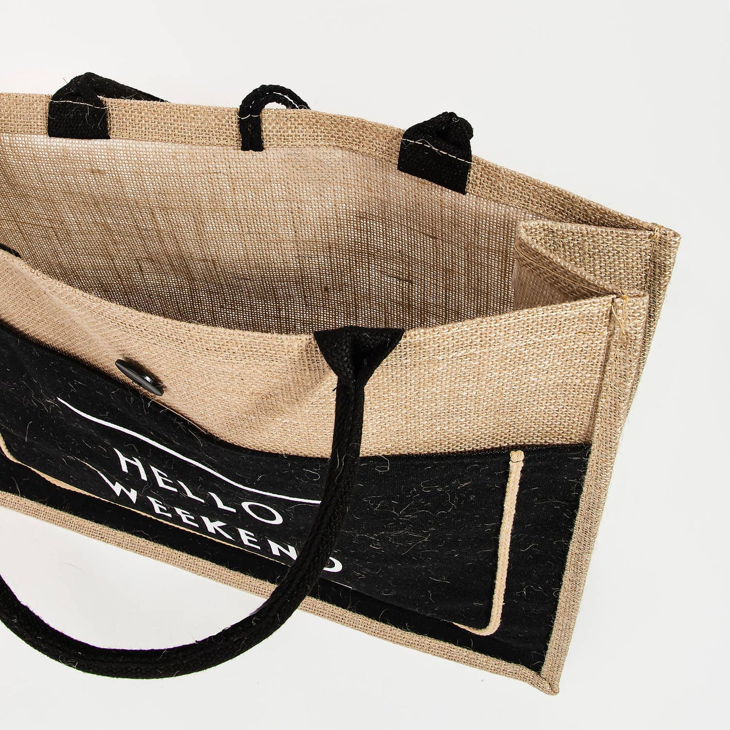 Hello Weekend Burlap Tote Bag