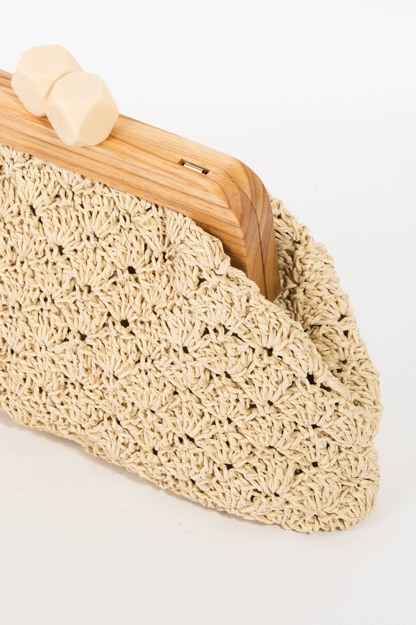 Straw Braided Wooden Frame Cluch Bag