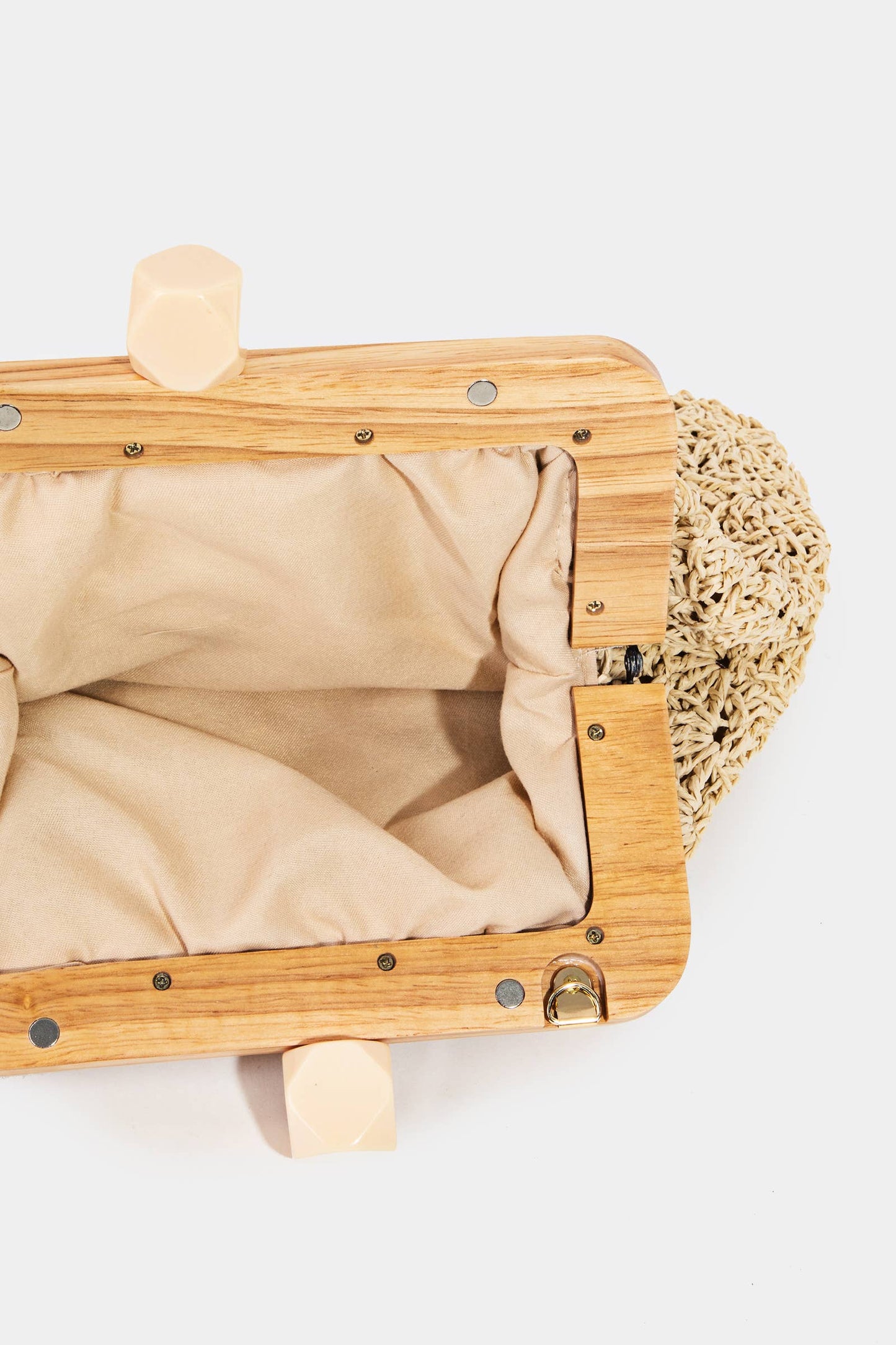 Straw Braided Wooden Frame Cluch Bag