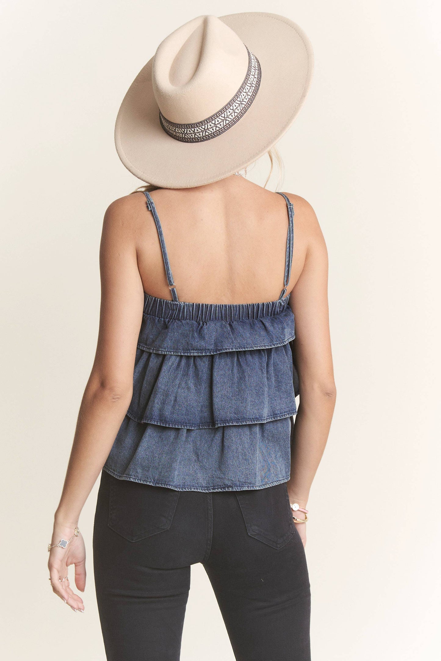 LET3696- WASHED DENIM LAYERED BABYDOLL TANK TOP