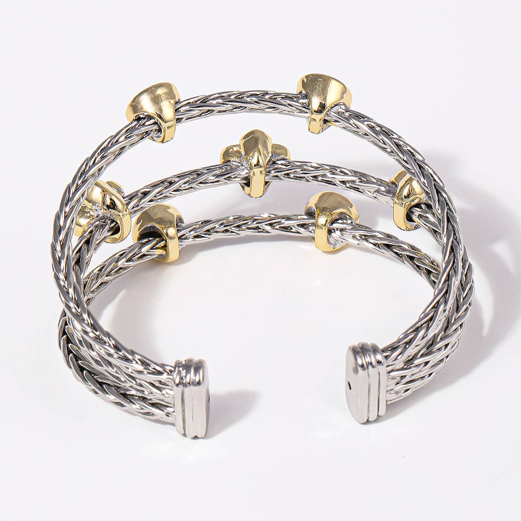 Two-Tone Clover 3 Layered Braided Cuff Bracelets