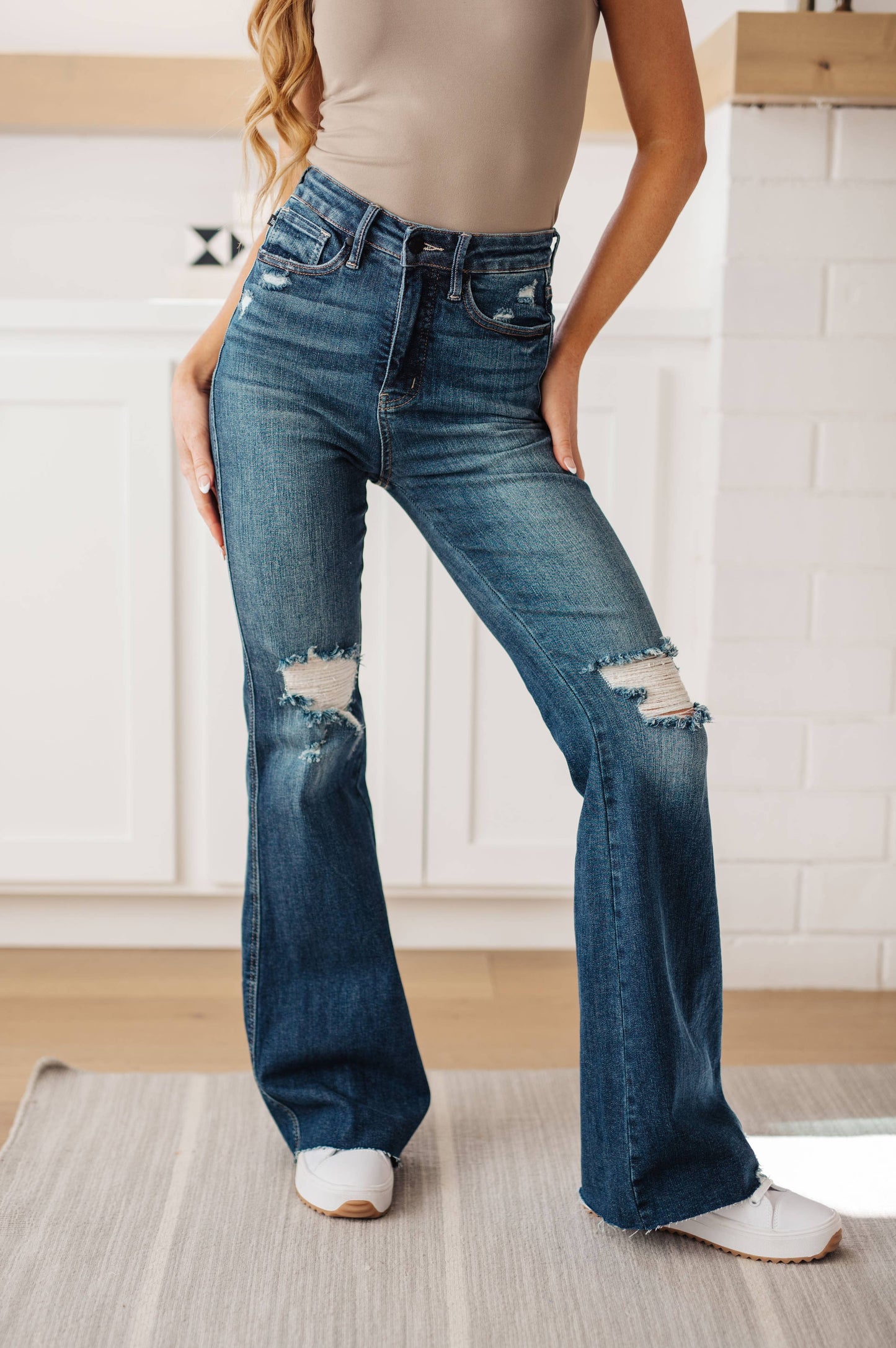 Judy Blue High Rise Control Top Distressed Flare Jeans