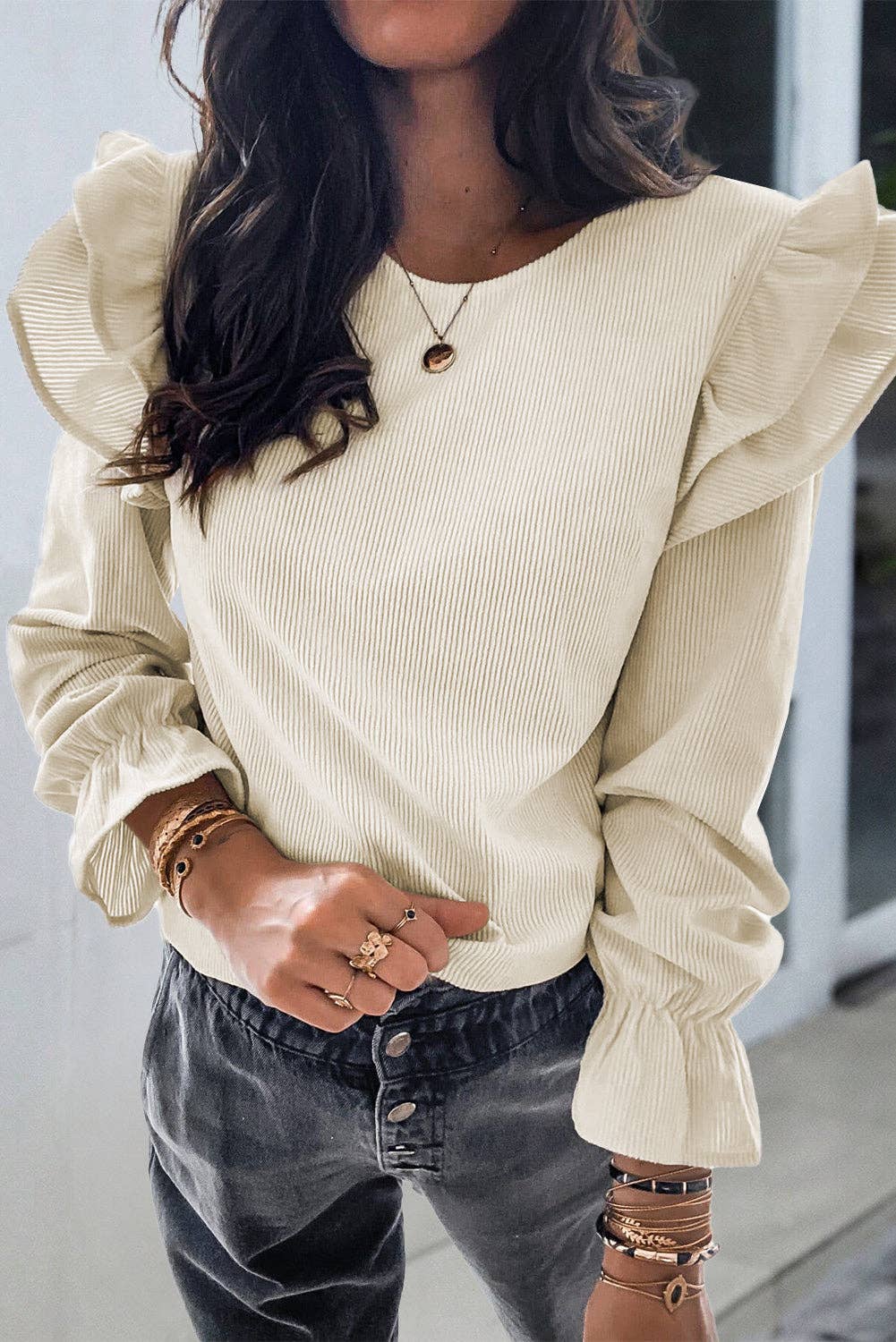 Corduroy Ruffle Blouse