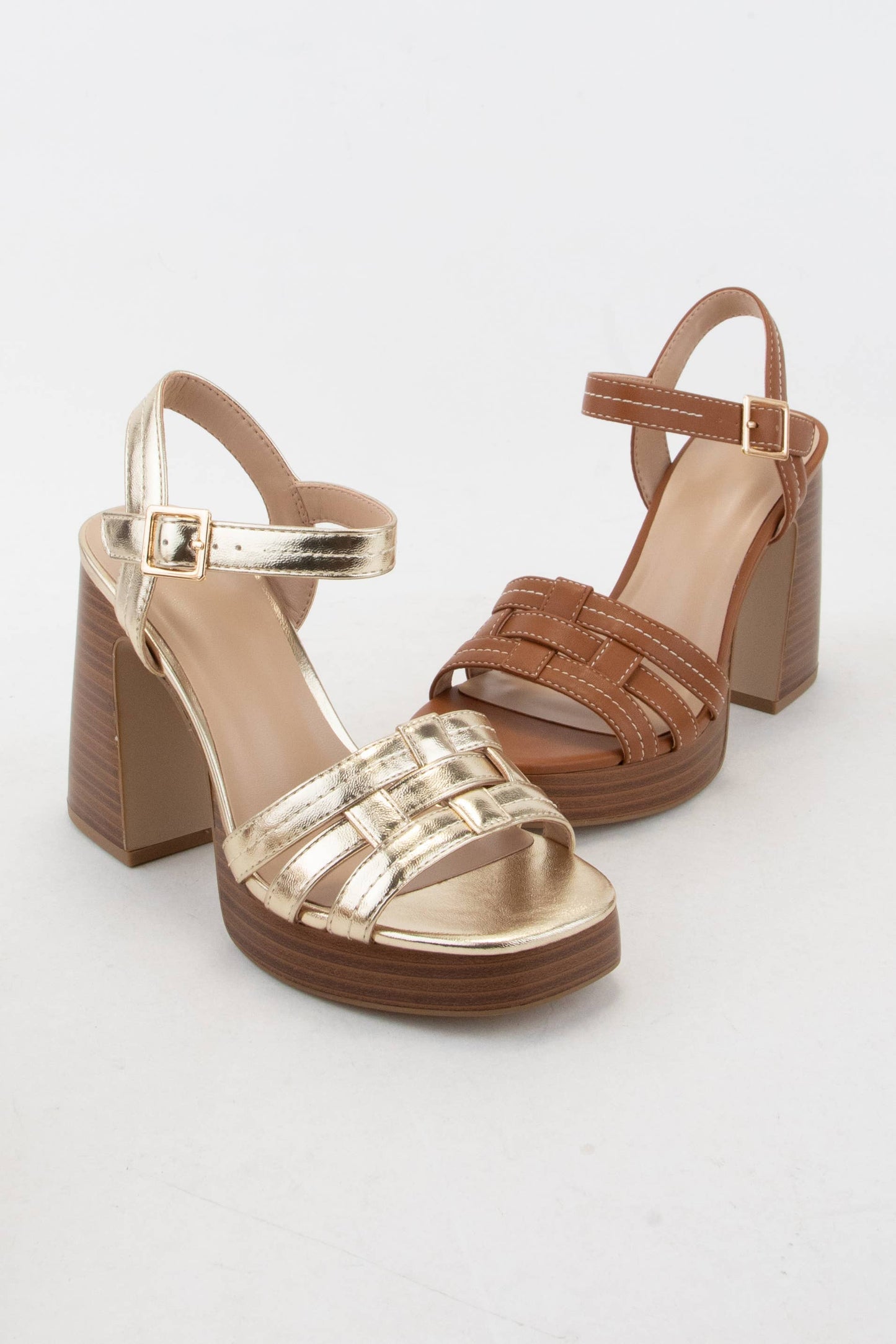 JANESSA WOVEN STRAP UPPER PLATFORM BLOCK HEEL SANDAL