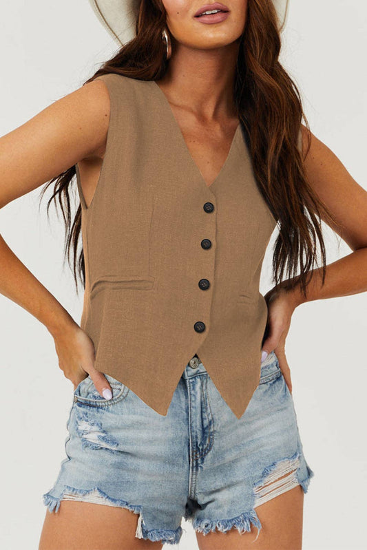 Solid Buttoned V-Neck Suit Vest