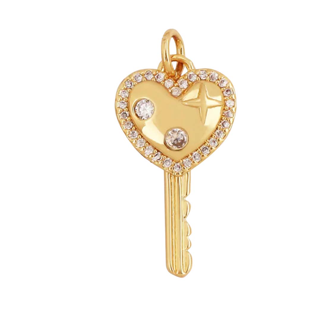 Pave Heart Key Charm For Charm Bar & Charm Necklace