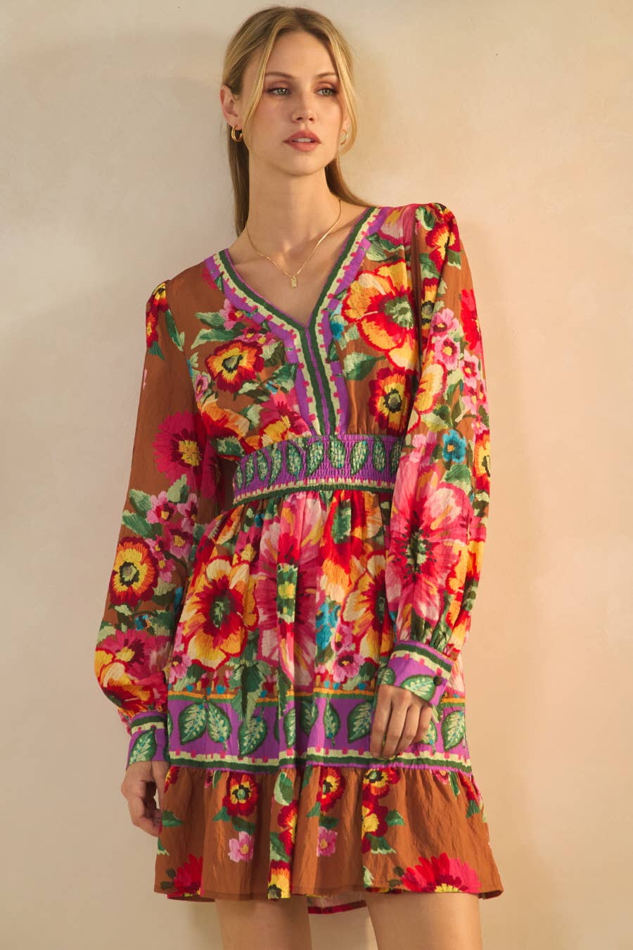 Floral Border Printed Mini Dress