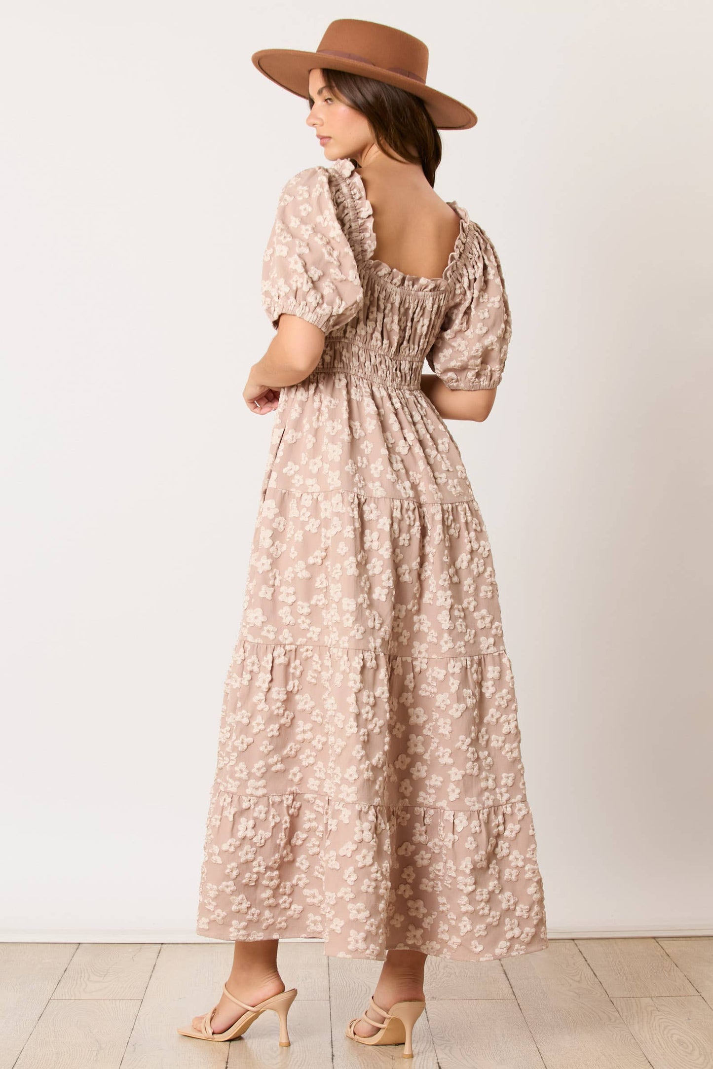 Golden Jacquard Ruffle Detail Maxi Dress - Preorders