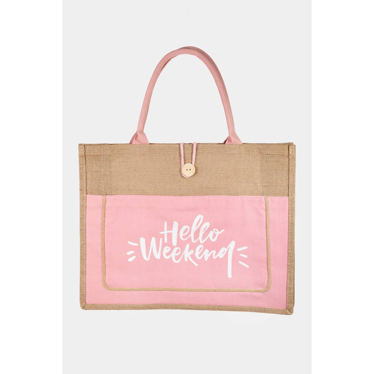 Hello Weekend Burlap Tote Bag