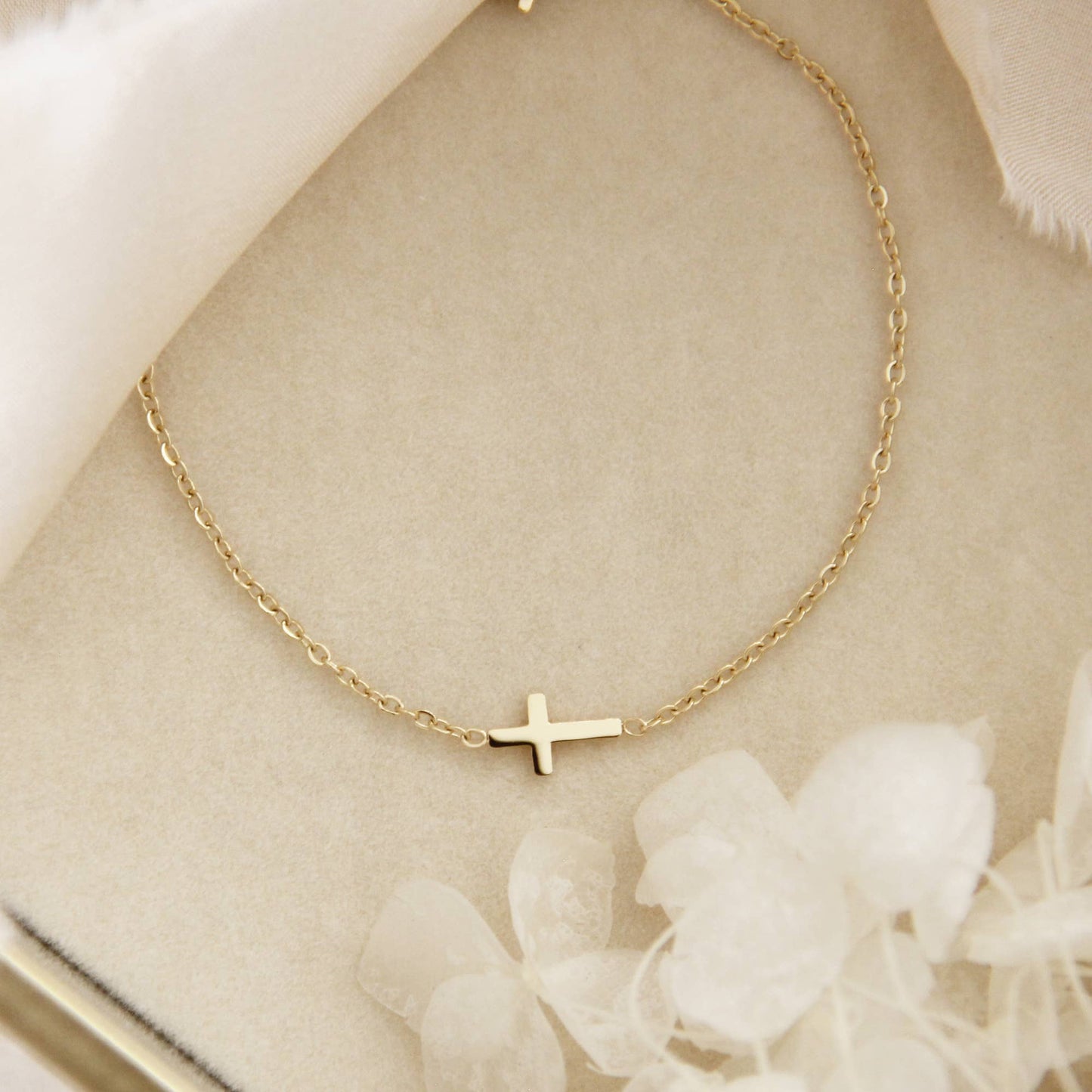 Dainty Sideways Cross Bracelet