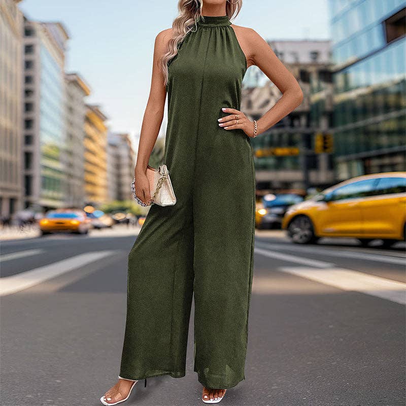 Women's Neck Solid Color Straight Jumpsuit