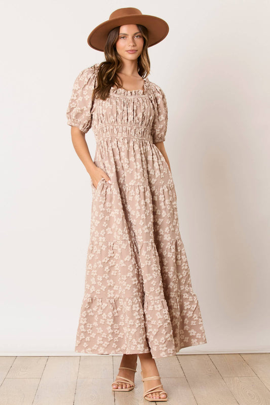 Golden Jacquard Ruffle Detail Maxi Dress - Preorders