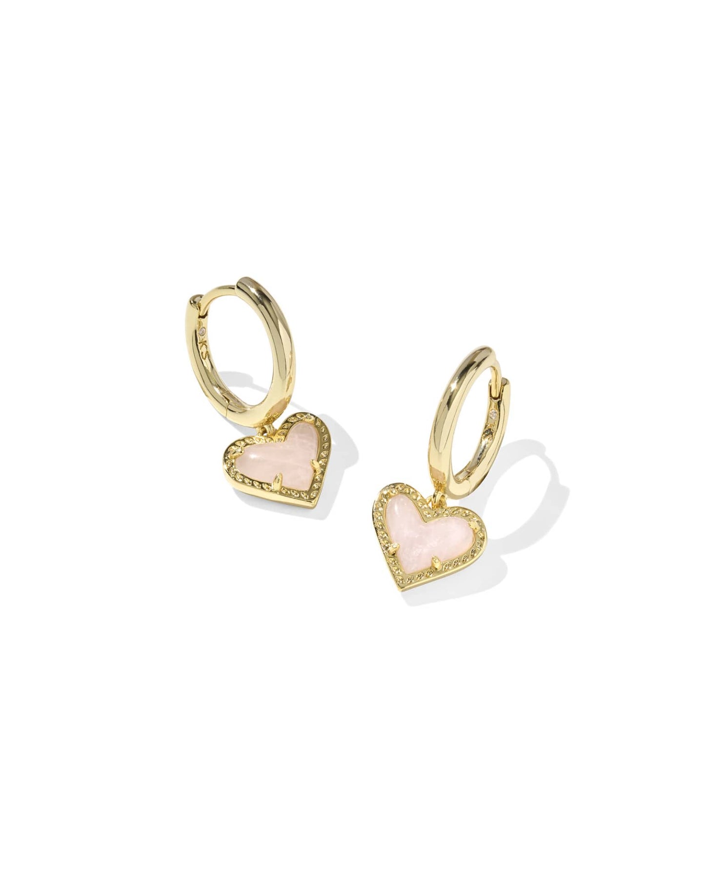 Ari Heart Gold Huggie Earrings in Rose Quartz