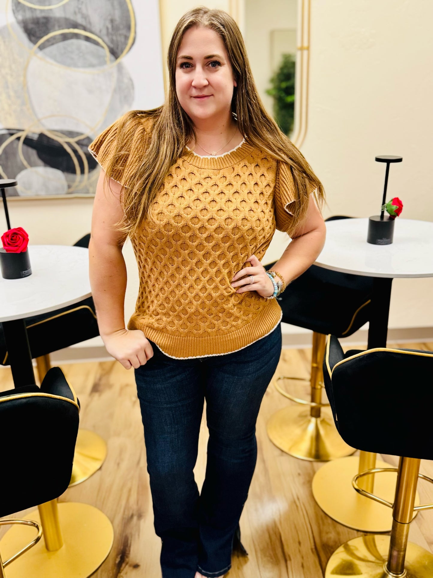 Honeycomb Ruffle Knit Top