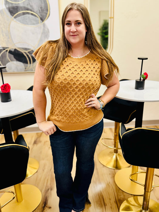 Honeycomb Ruffle Knit Top