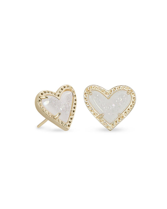 Ari Heart Gold Stud Earrings in Iridescent Drusy