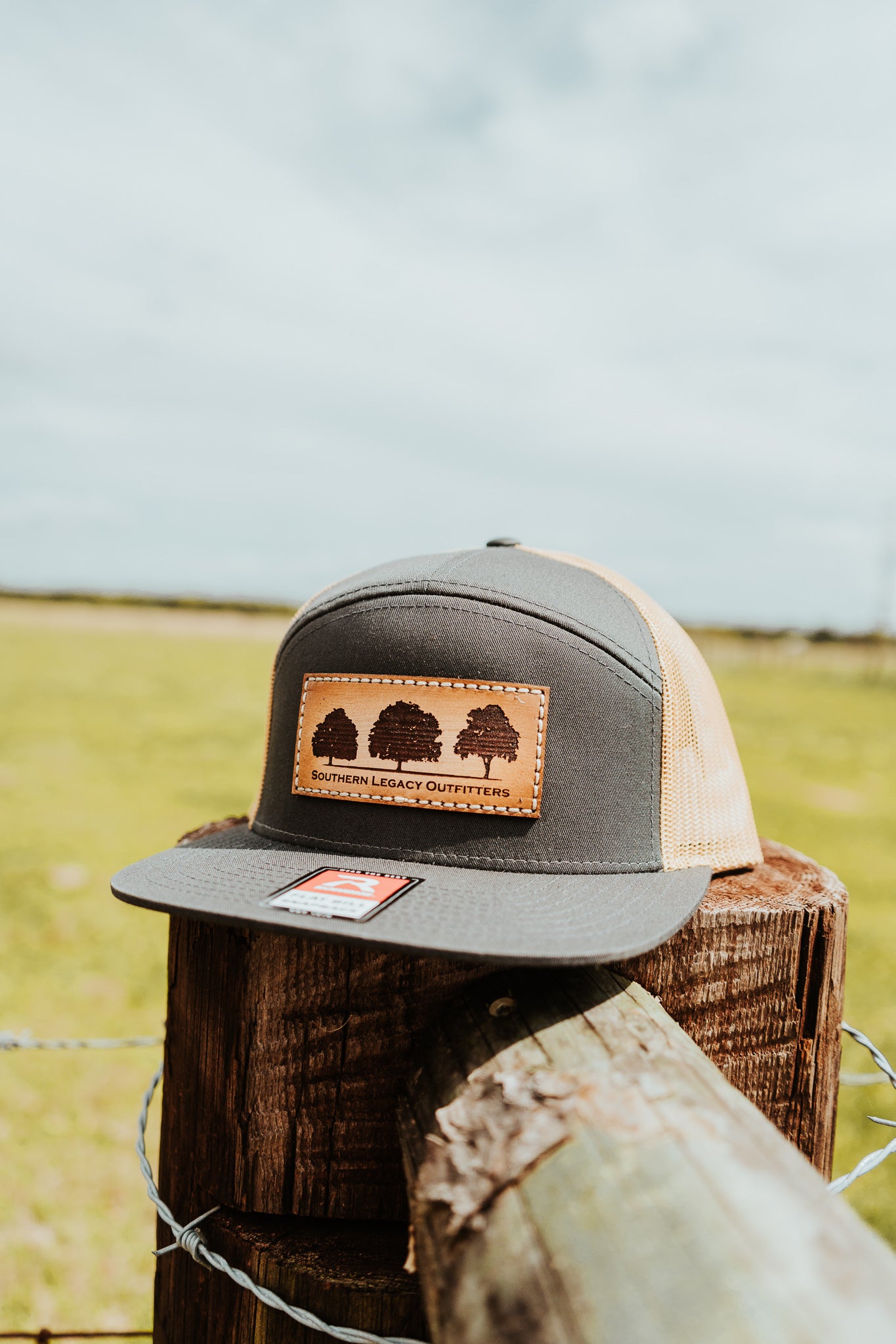 Original Logo Leather Patch Hat Charcoal + Old Gold