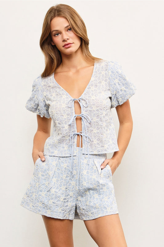 Tie front short sleeve top