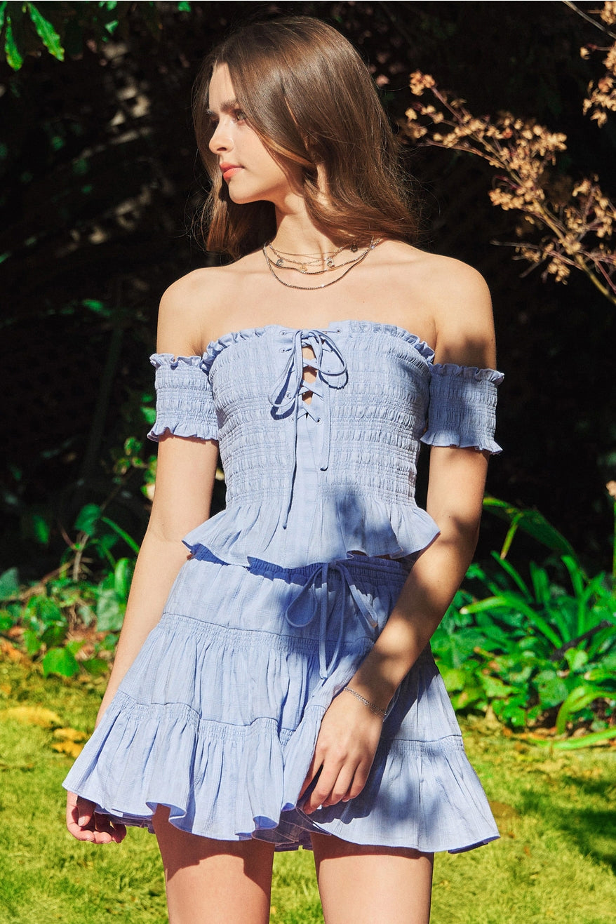 Lace up smocked top