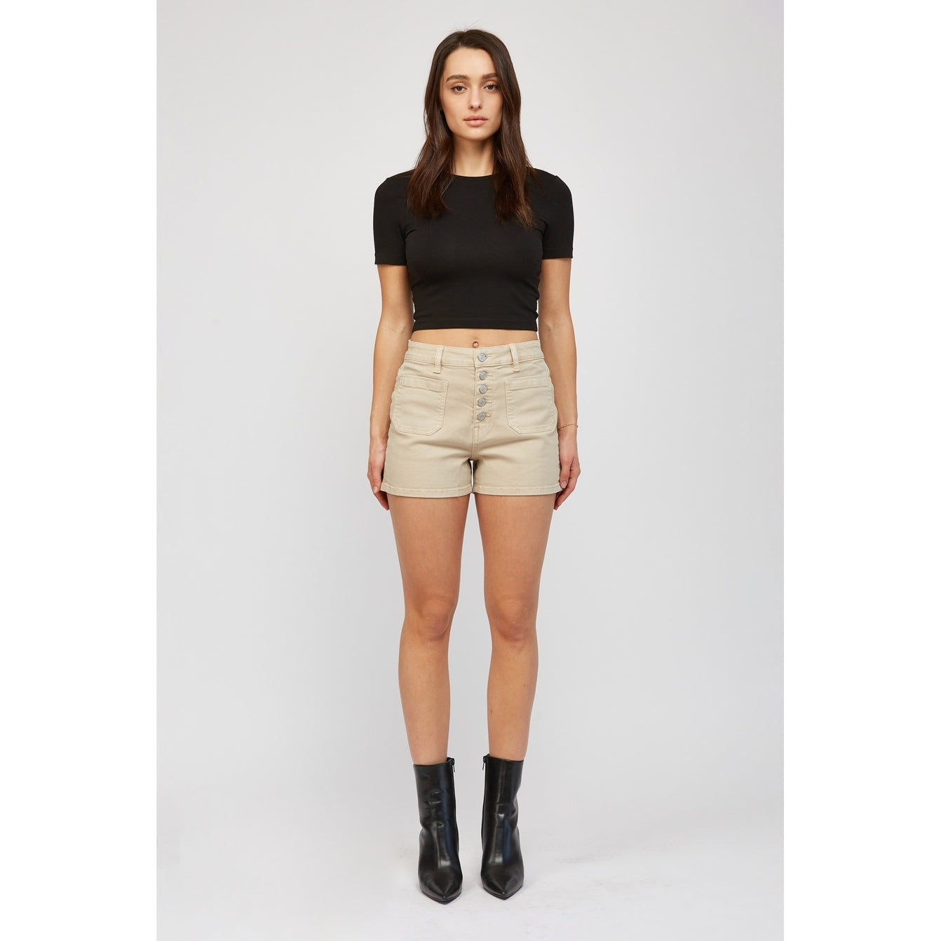 Mica High Rise Shorts with Front Patch Pocket Detail