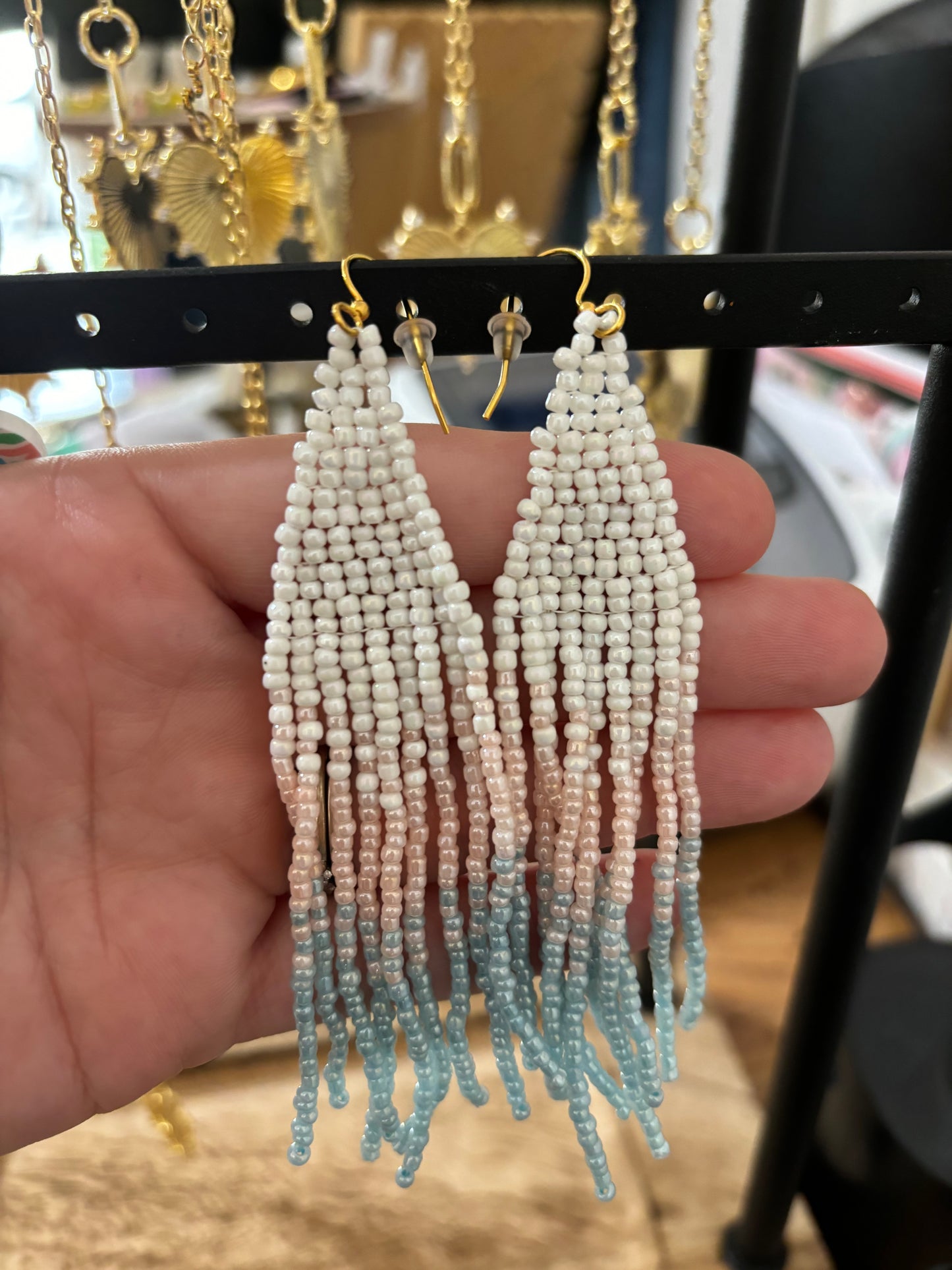 Seed bead dangling earrings