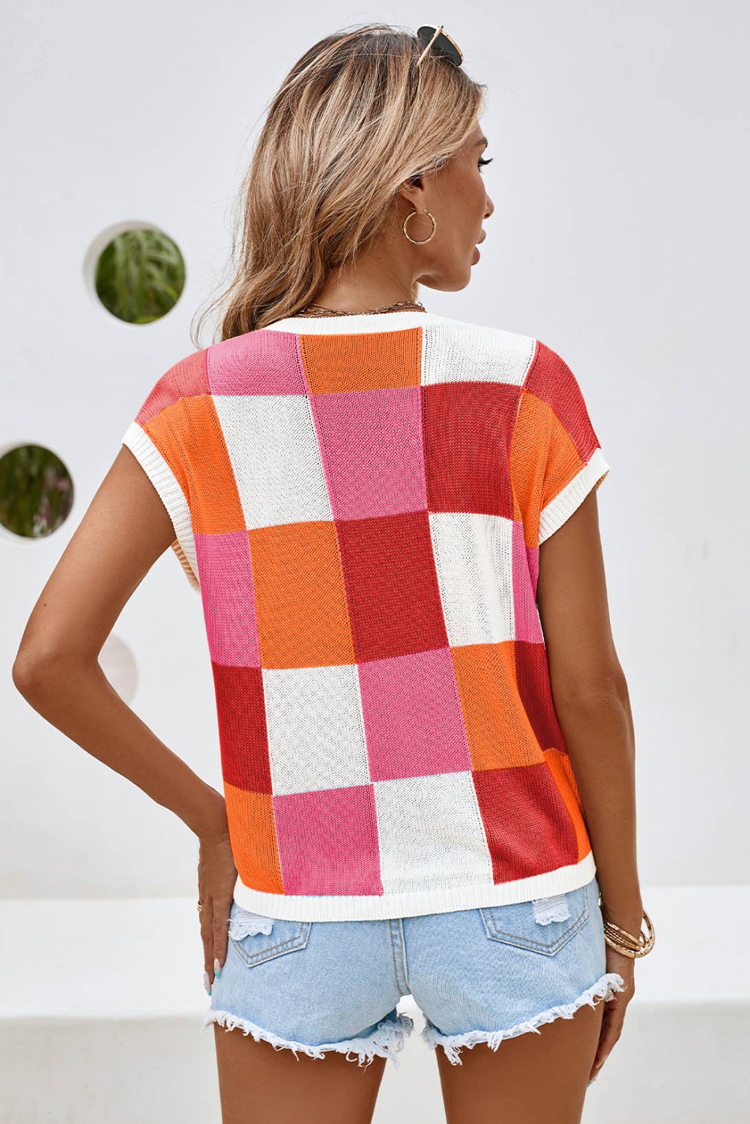 LDC Color Block Cap Sleeve Sweater