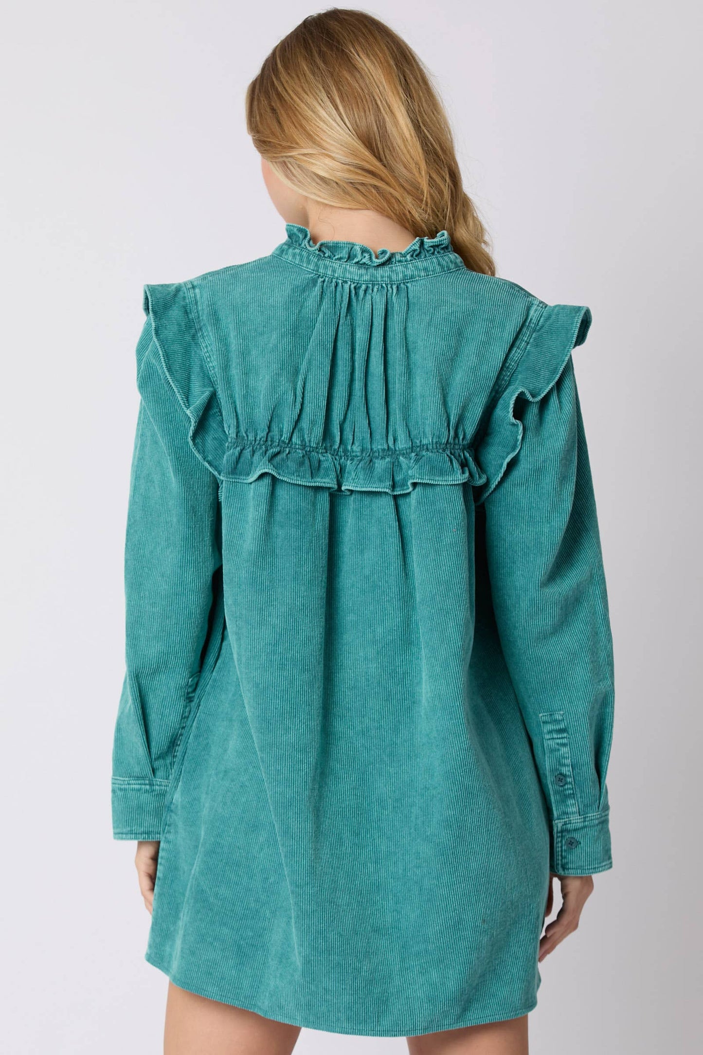 Mineral Washed Corduroy Ruffle Detail Dress - Preorders