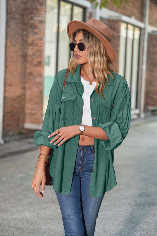 Women's Casual Loose Lantern Sleeve Corduroy Shirt