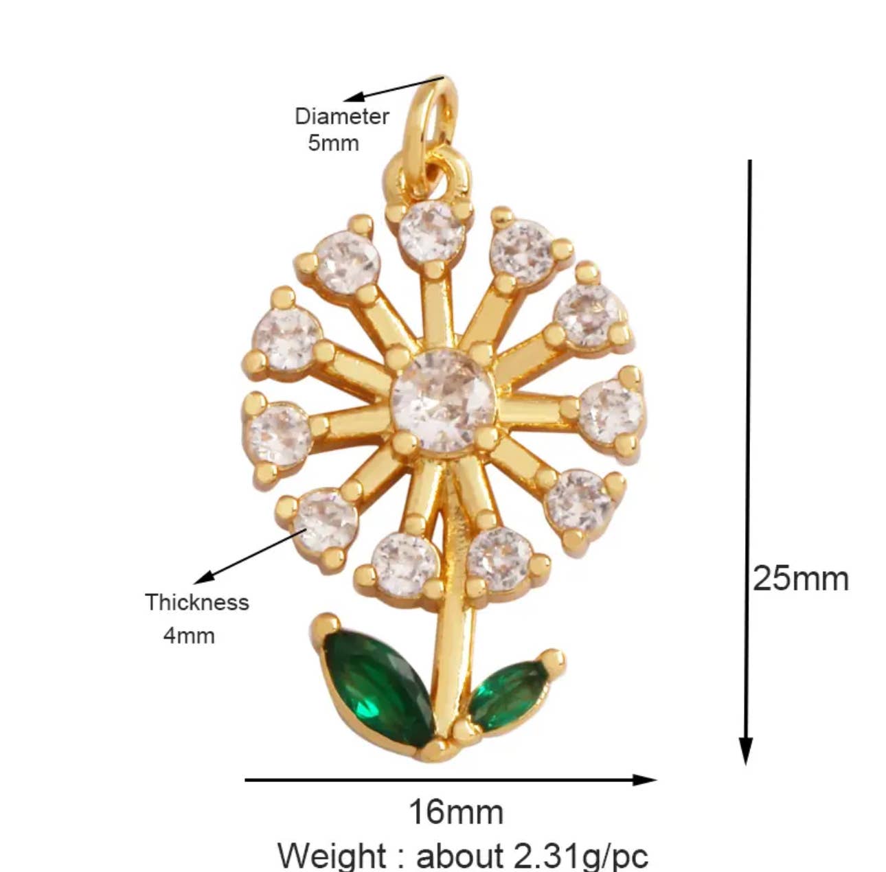 Large Pave Dandelion Charm for Charm Bar & Charm Necklaces