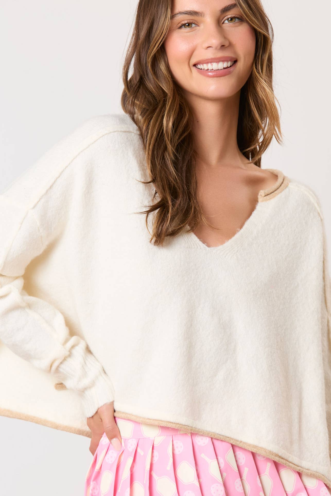 Split Neck Crop Sweater