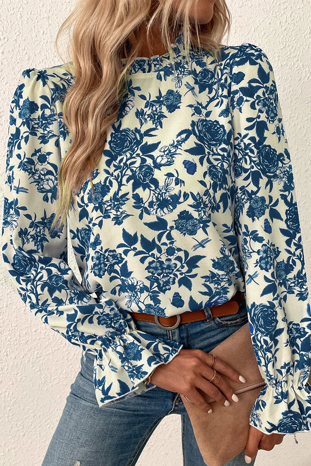 Floral Flounce Long Sleeve Blouse