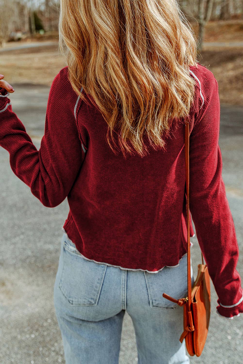 Textured Round Neck Long Sleeve Top