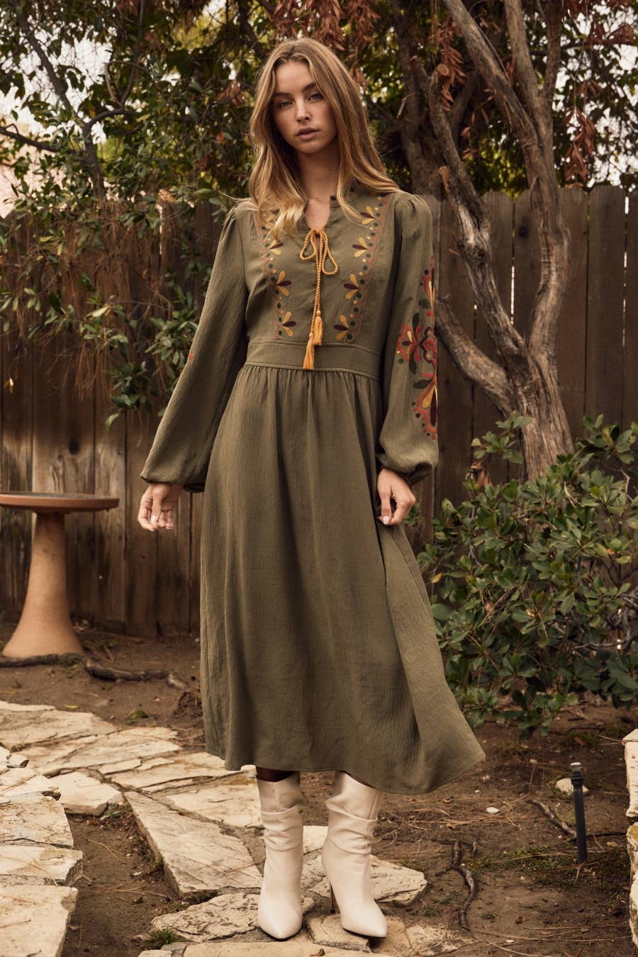 Embroidered Midi Dress