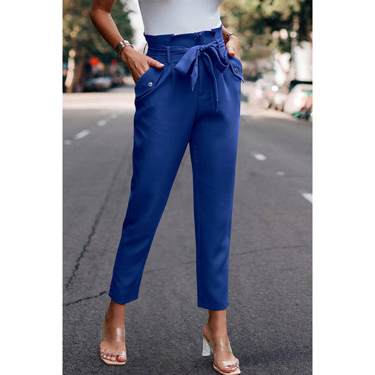 Ruffle Belt Pocket Solid Skinny Pants