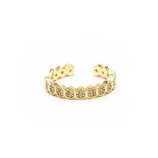 CZ Honeycomb 18K Adjustable Ring