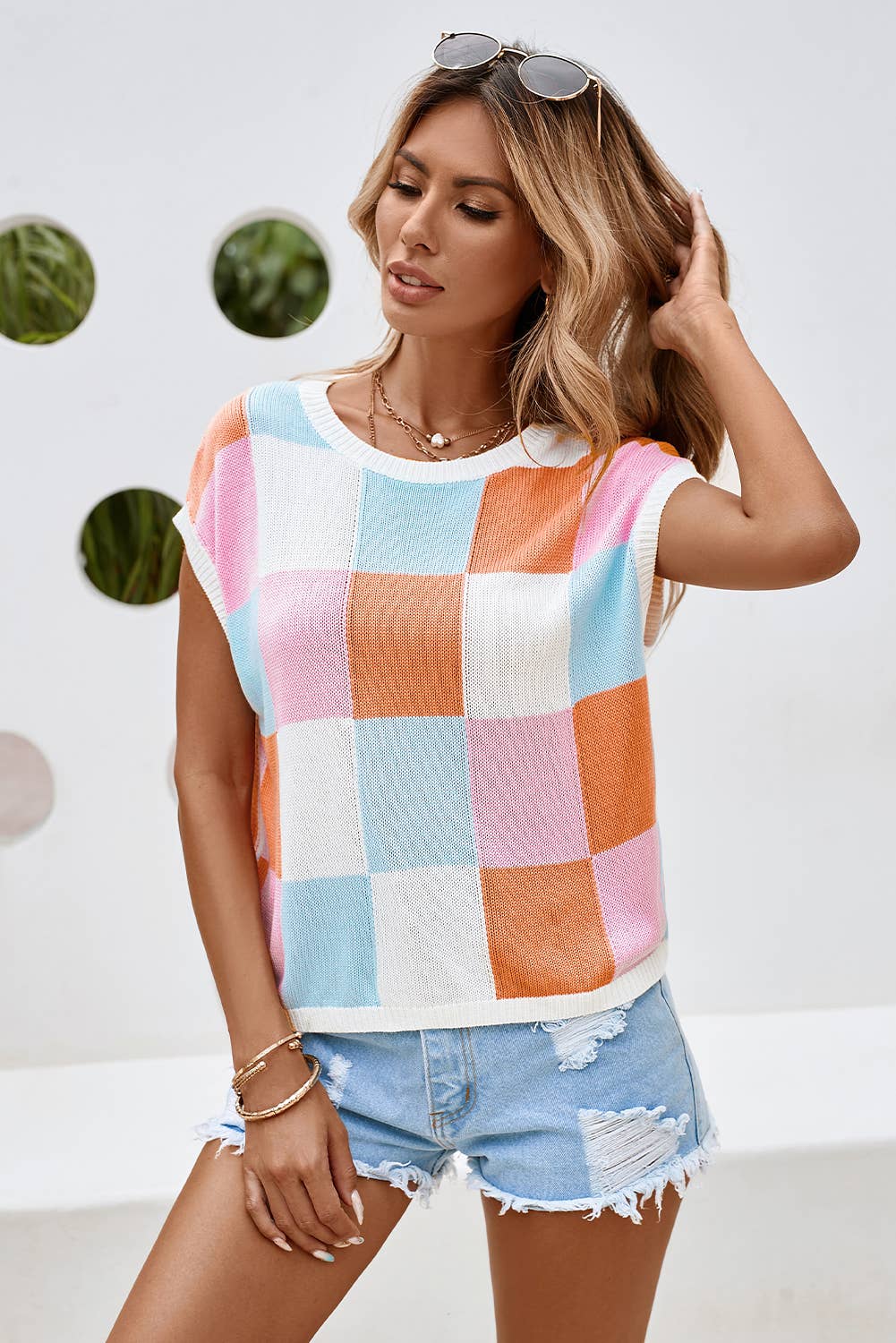 LDC Color Block Cap Sleeve Sweater