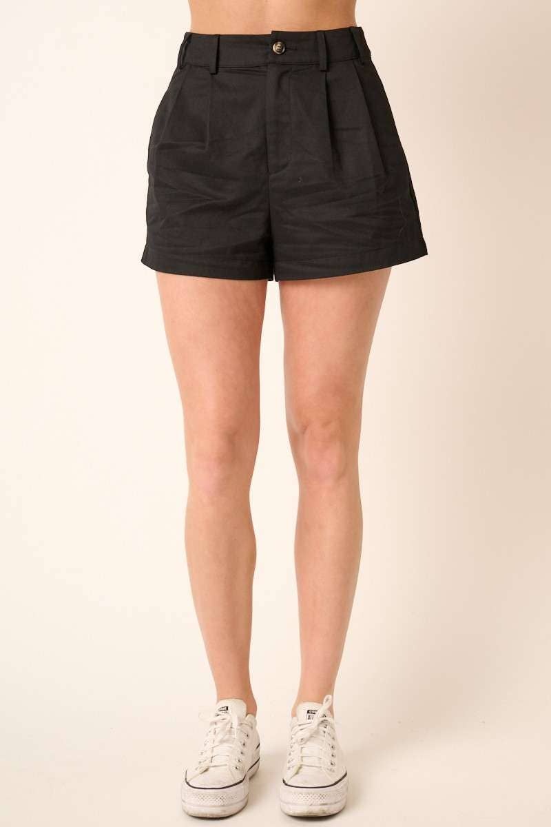 COTTON TWILL PLEATED CHINO SHORTS