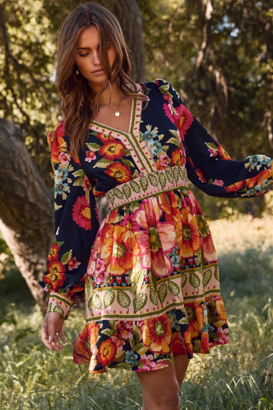 Floral Border Printed Mini Dress