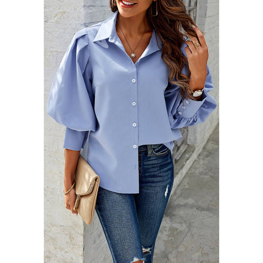 Puff Wide Sleeves Button Up Loose Fit Blouse