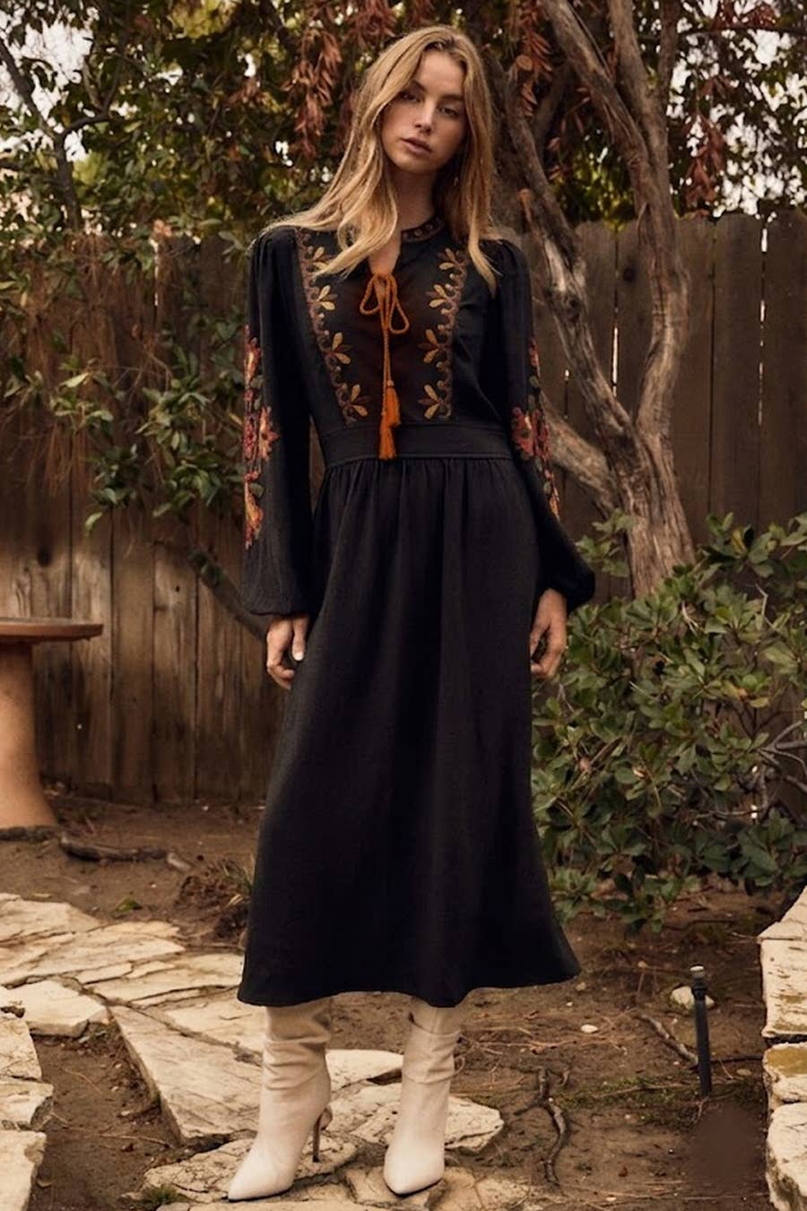 Embroidered Midi Dress