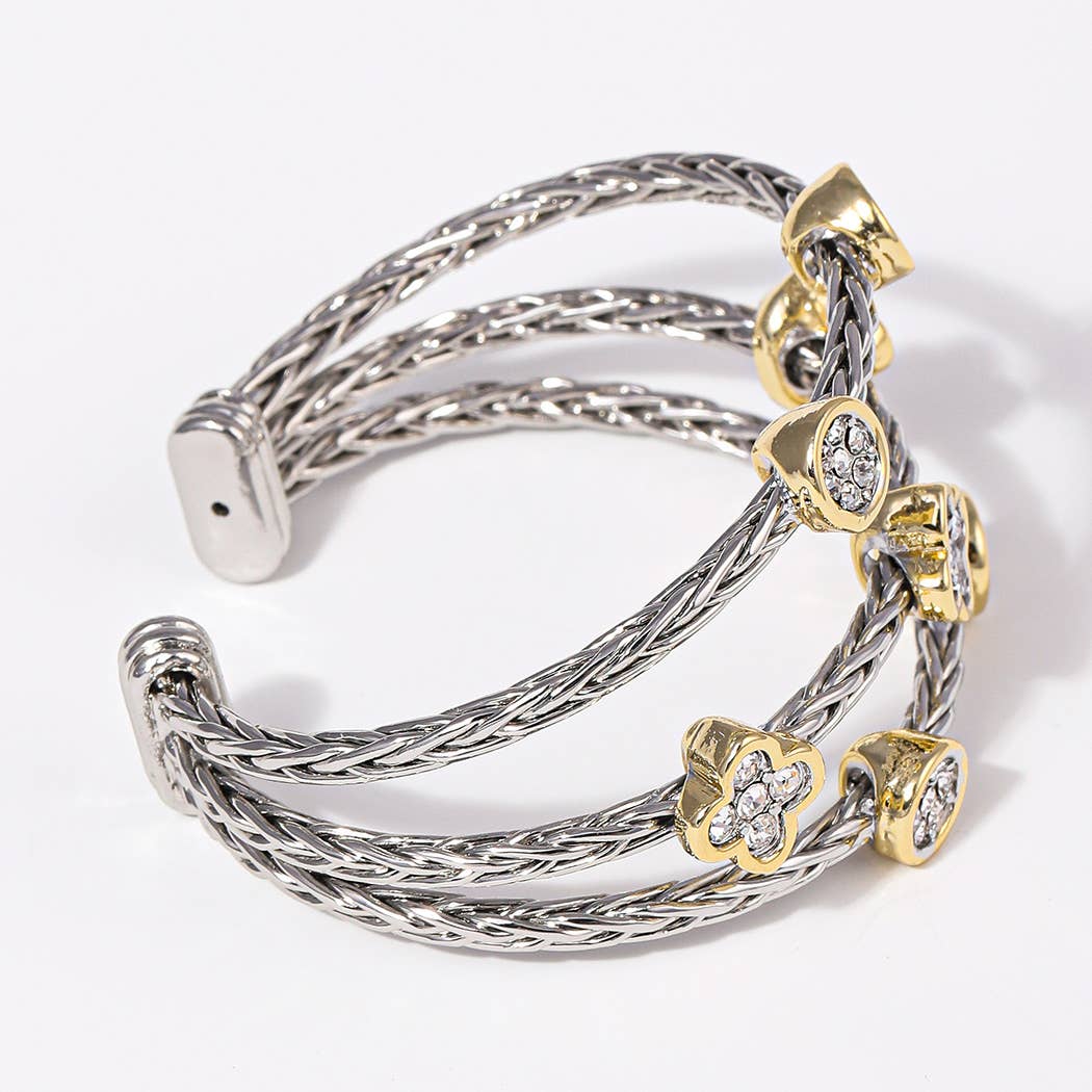 Two-Tone Clover 3 Layered Braided Cuff Bracelets