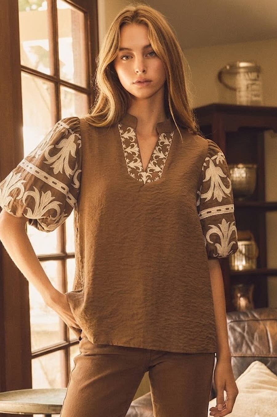 Embroidered Baby Doll Blouse