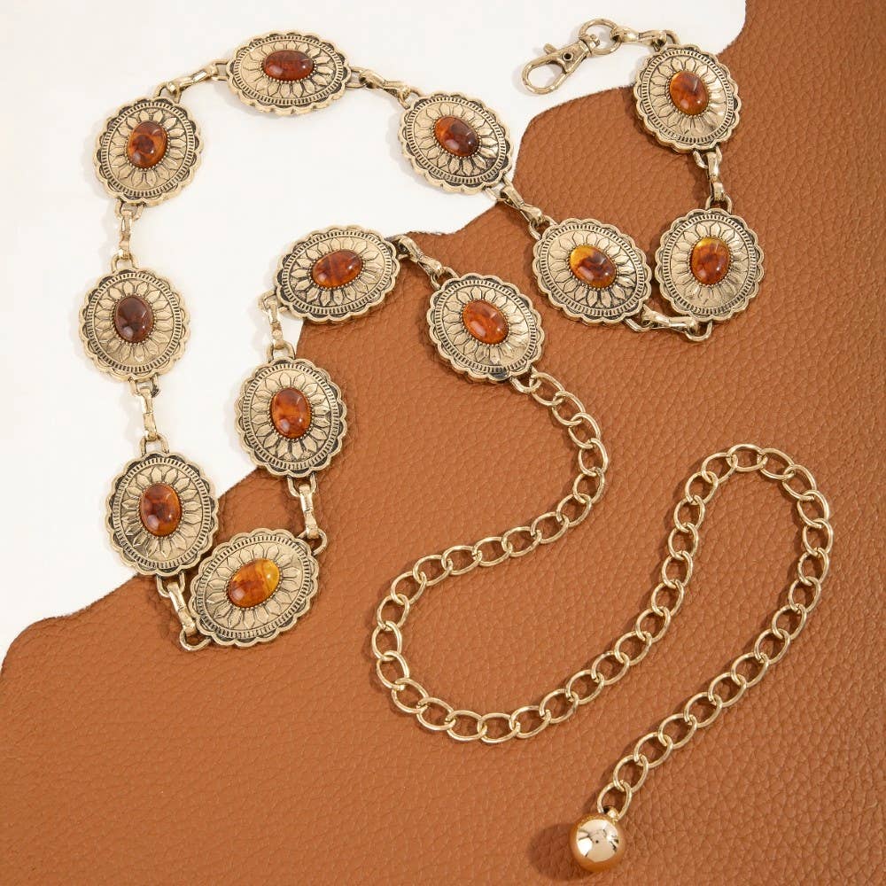 Oval Amber Western Chain Belt