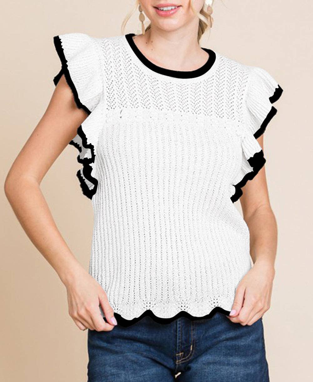 Crochet Eyelet Flounce Tank Top