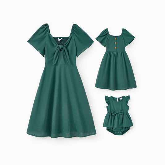 Mom and Me 100% Cotton Muslin Shirred Back Twist Knot Dress